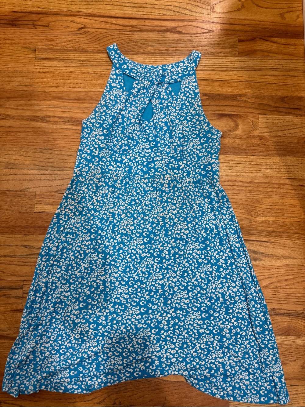LOFT Blue and White cheetah Printed Sundress, with keyhole cutout neckline, m